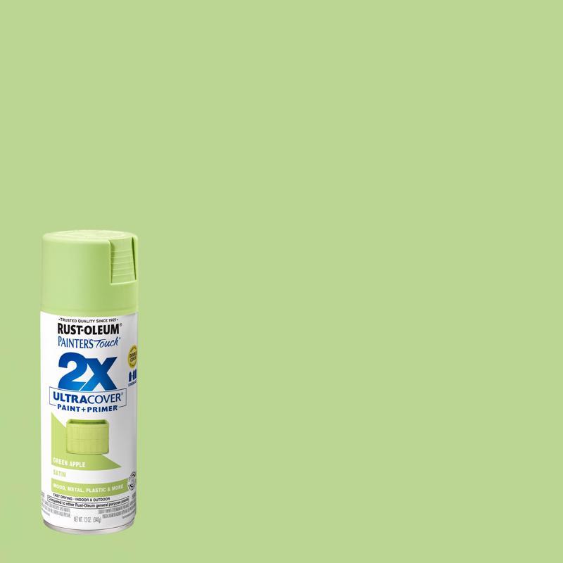 Rust-Oleum Painter s Touch 2X Ultra Cover Satin Green Apple Paint+Primer Spray Paint 12 oz