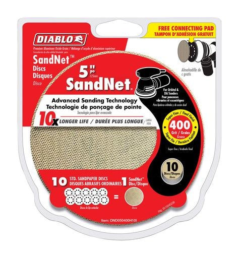 Diablo Sandnet 5. Aluminum Oxide Hook and Lock Sanding Disc 400 Grit Super Fine 10 pk