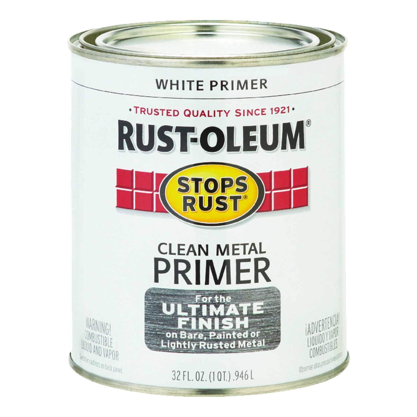 Rust-Oleum 7780502 Stops Rust Protective Enamel Paint, 32 Fl Oz (Pack of 1), Flat Whtie Clean Metal Primer