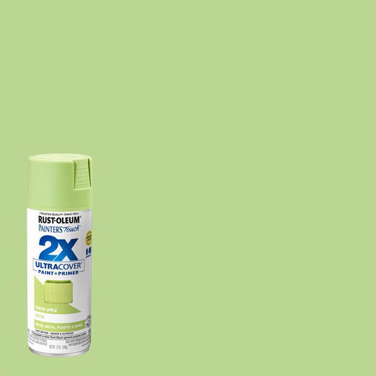 Rust-Oleum Painter s Touch 2X Ultra Cover Satin Green Apple Paint+Primer Spray Paint 12 oz