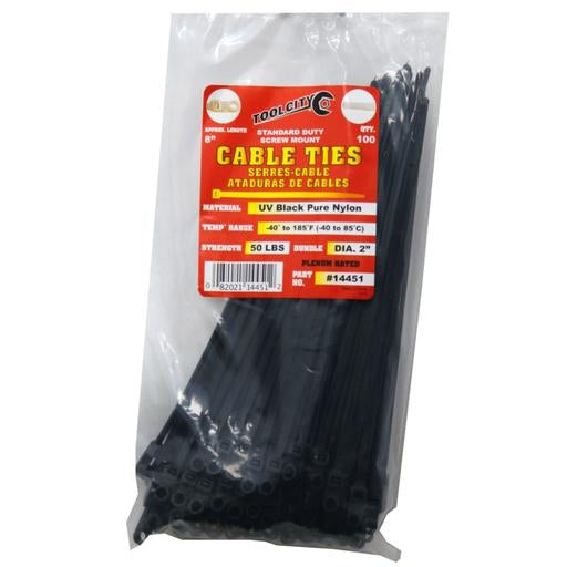 Tool City 8 in. L Black Cable Tie 100 pk
