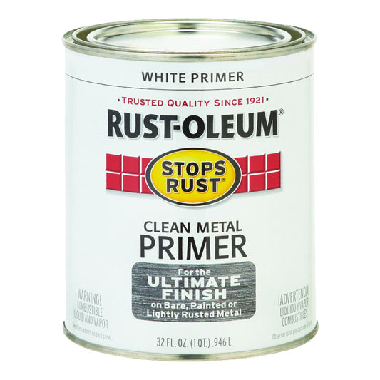 Rust-Oleum 7780502 Stops Rust Protective Enamel Paint, 32 Fl Oz (Pack of 1), Flat Whtie Clean Metal Primer