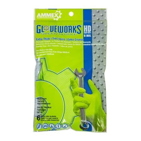 Gloveworks Heavy Duty Nitrile Latex Free Industrial Disposable Gloves, Unisize, Green, 6 Gloves/Pack