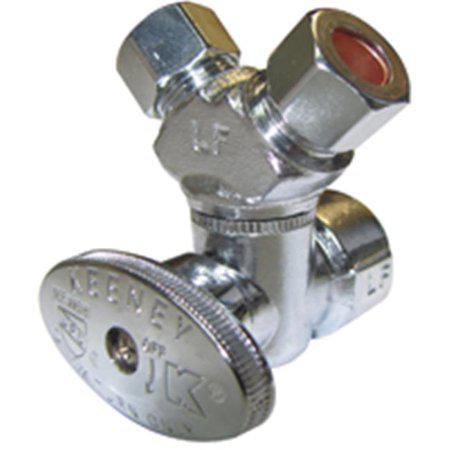 Plumb Pak Pp2901VLF 3-Way Stop Valve, 1/2 x 3/8 x 3/8 in, Fip x Compression, Chrome Plated